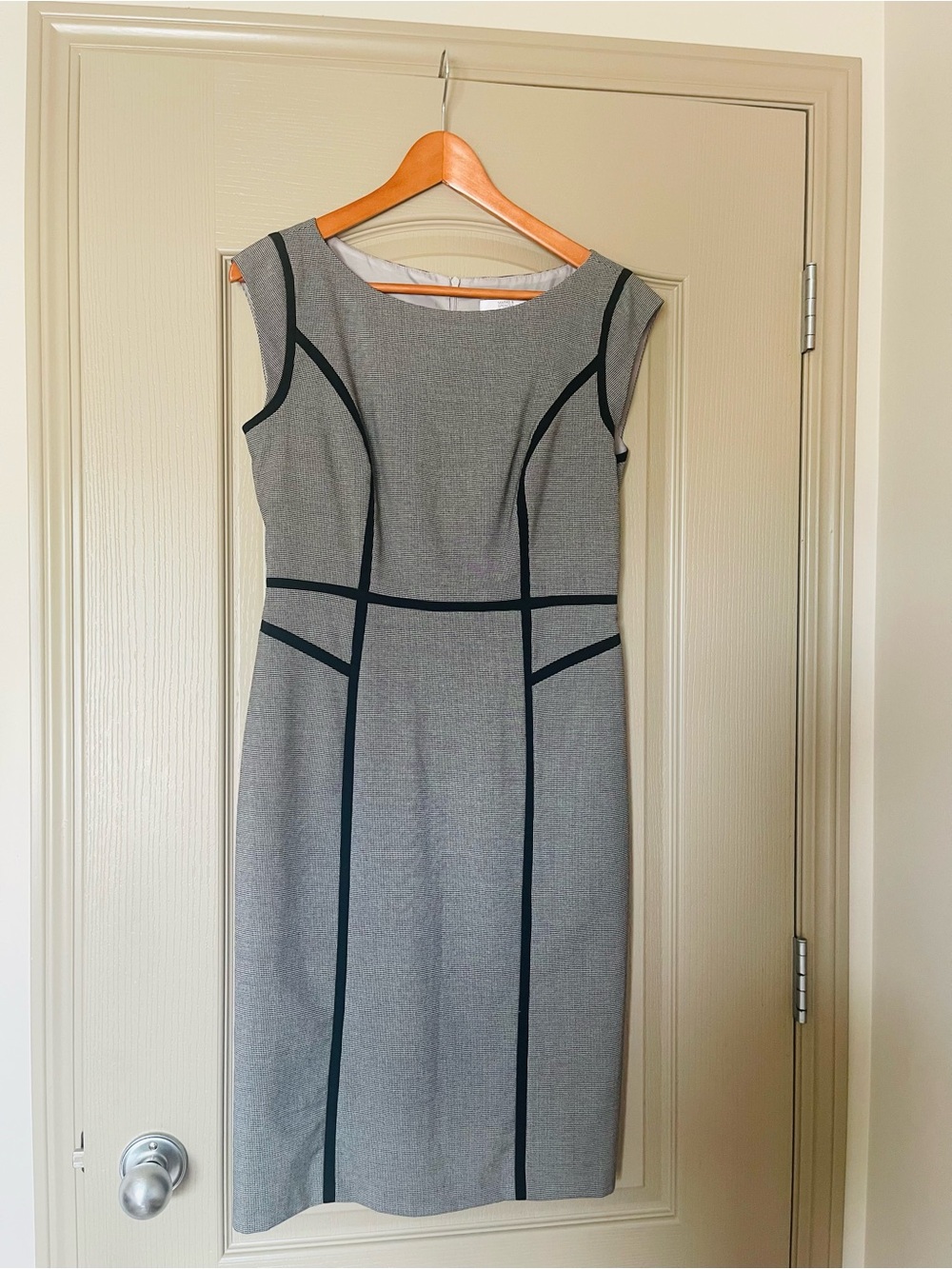 M&S Classic Grey Sheath Dress with Black Piping